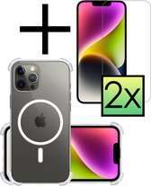 Hoes Geschikt voor iPhone 14 Pro Max Hoesje Geschikt voor Magsafe Hoesje Cover Shock Proof Case Met 2x Screenprotector - Transparant
