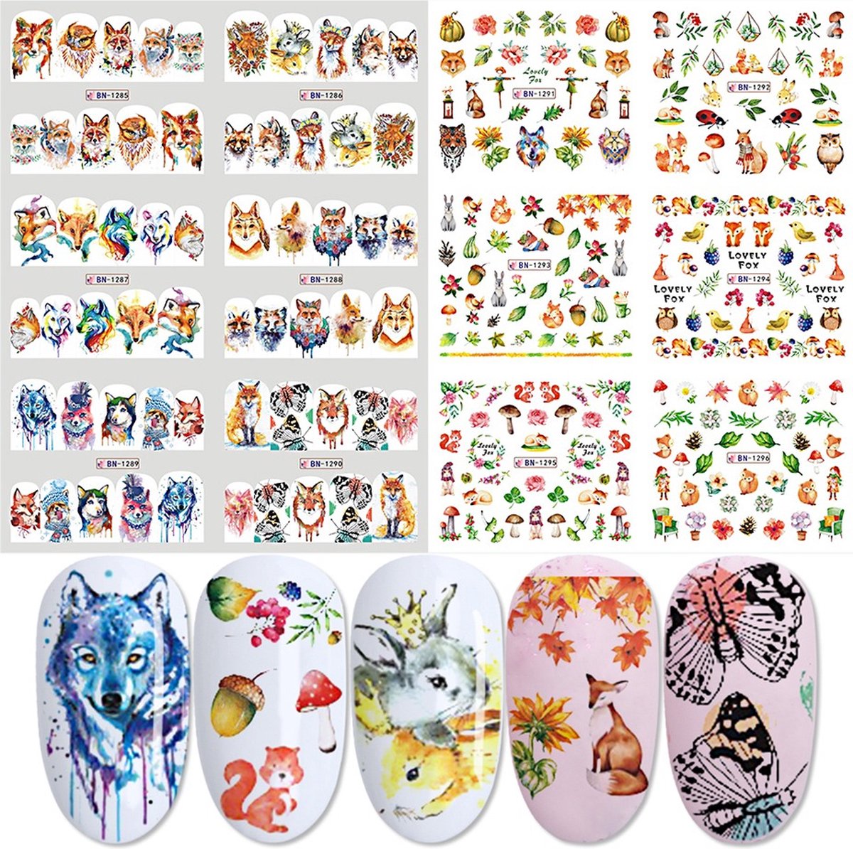 Goedkoopste 12 Stuks Nagelstickers – Herfst & Vossen – Nail Art Stickers