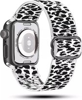 LunaLux® - Bandje geschikt voor Apple Watch - 42/44/45 mm - Stof - Dierenprint zwart/wit - Geschikt voor iWatch 1,2,3,4,5,6,7,8,SE - Verstelbaar