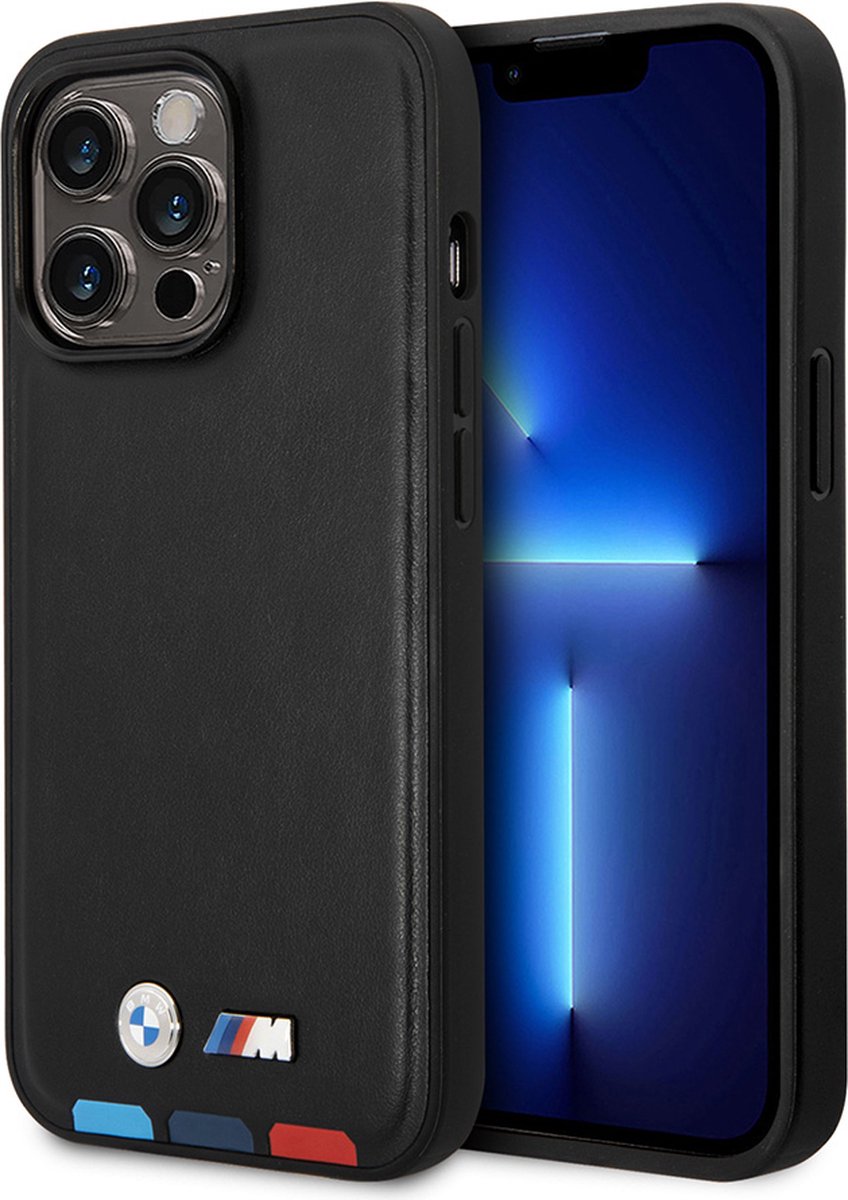 iPhone 14 Pro Max Backcase hoesje - BMW - Effen Zwart - Leer