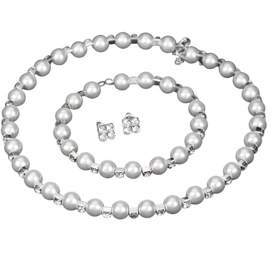 3-Delige-Parel sieraden-Spang-Ketting-Oorbellen-Armband-Charme Bijoux