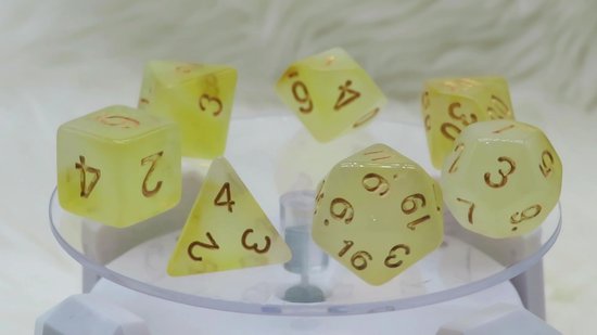 Dés Polyset | Polydice | Jaune Wit Pailleté Transparent et Or | Set de Dés de 7 pièces| Pour D&D et autres Jeux de rôle | Set de Dés en plastique pour Dungeons and Dragons | Set de dés polyédriques | DnD / D&D / Dungeons and Dragons
