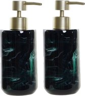 2x stuks zeeppompjes/zeepdispensers marmer look donkergroen kunststof 300 ml - Badkamer/keuken zeep dispenser