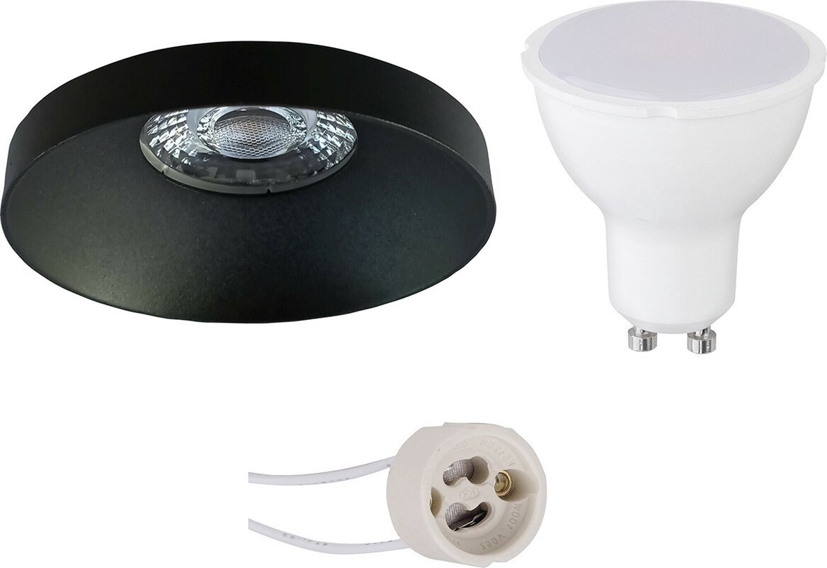 GU10 Inbouwspot Set - Mat Zwart - Inbouw Rond - Proma Vrito Pro - 4W - Warm Wit 3000K - Ø82mm