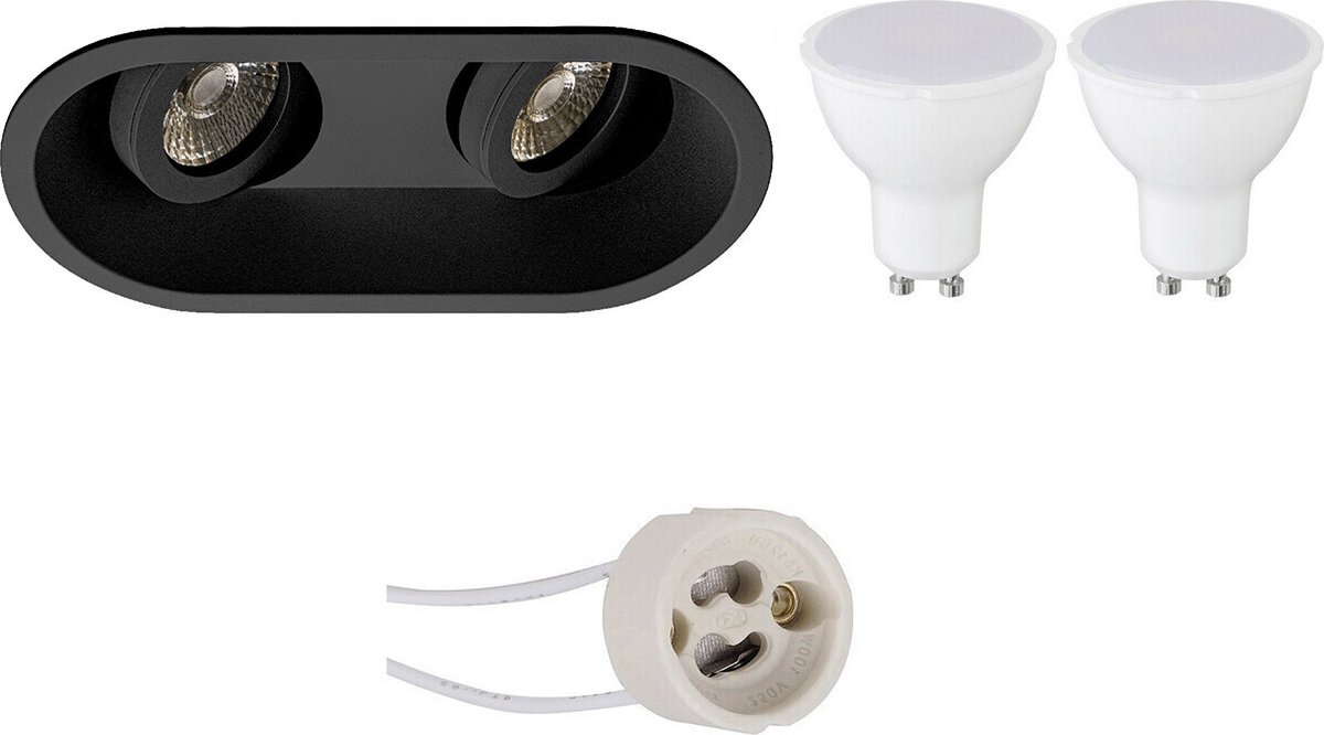 GU10 Inbouwspot Set - Mat Zwart - Kantelbaar - Proma Zano Pro - Inbouw Ovaal Dubbel - 4W - Warm Wit 3000K - 185x93mm