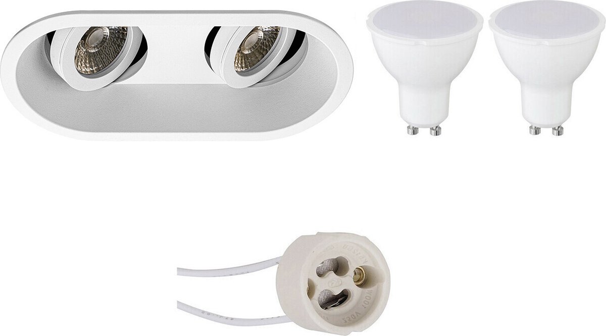 GU10 Inbouwspot Set - Mat Wit - Kantelbaar - Proma Zano Pro - Inbouw Ovaal Dubbel - 4W - Warm Wit 3000K - 185x93mm