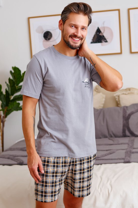 Irdcomps Herenpyjama katoen korte pyjama zomer korte mouwen tweedelige nachtkleding loungewear met pyjamabroek kort S-XXL, F-donkerblauw, XL Irdcomps Herenpyjama katoen korte pyjama zomer korte mouwen tweedelige nachtkleding loungewear met pyjamabroek kort S-XXL, F-donkerblauw, XL