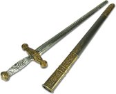 Carnaval verkleed wapens - Zilver middeleeuws ridder zwaard in gouden schede 45 cm