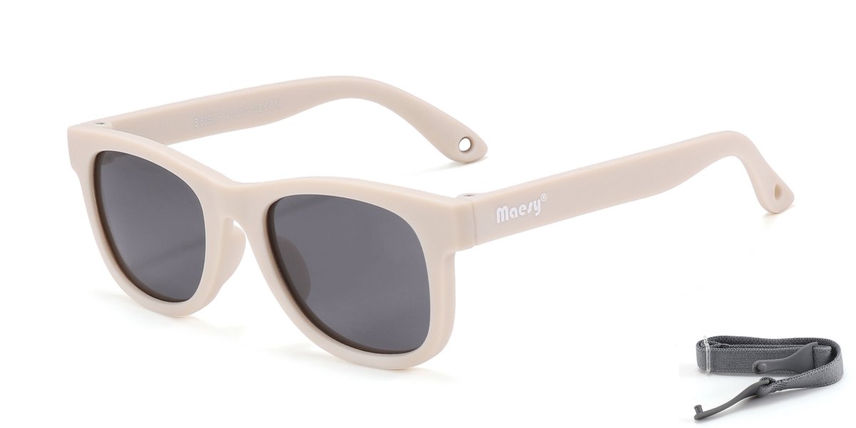 Maesy - baby zonnebril Indi - 0-2 jaar - flexibel buigbaar - verstelbaar elastiek - gepolariseerde UV400 bescherming - jongens en meisjes - babyzonnebril vierkant - beige ecru