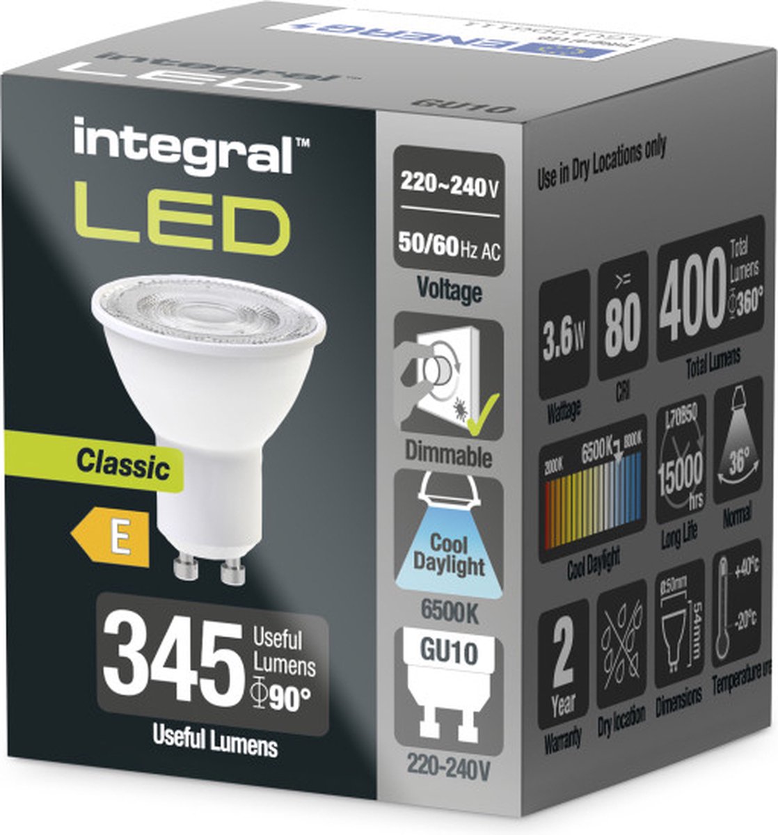 Spot LED Integral GU10 4000K blanc froid 4,2W 430lumen sur