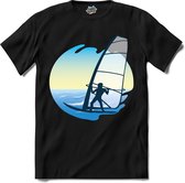 Windzeilen Met Zeiler | Wind zeilen - Boot - Zeilboot - T-Shirt - Unisex - Zwart - Maat XL