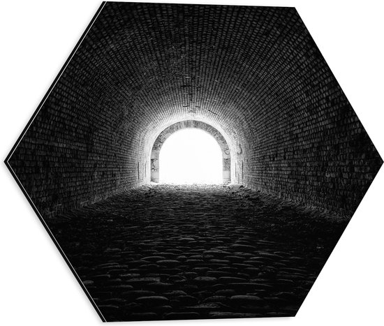 WallClassics - Dibond Hexagon - Donkere Tunnel - 40x34.8 cm Foto op Hexagon (Met Ophangsysteem)