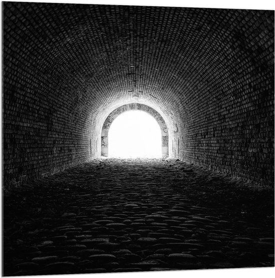 WallClassics - Acrylglas - Donkere Tunnel - 100x100 cm Foto op Acrylglas (Wanddecoratie op Acrylaat)