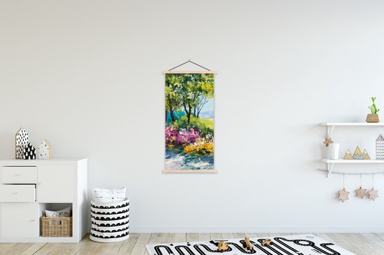 Posterhanger incl. Poster 60x120 cm - Schoolplaat - Schilderij - Planten - Bloemen - Huis - Olieverf - Textielposter - Blanke latten