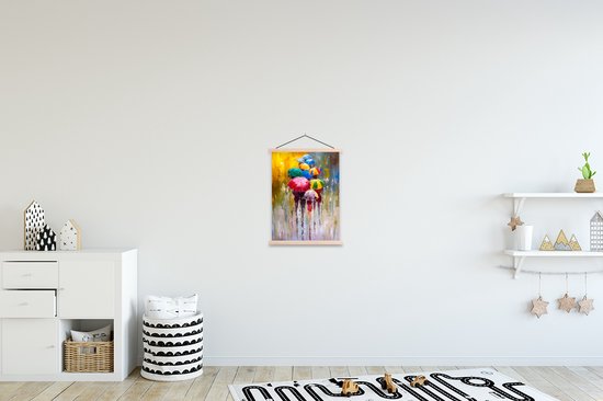 Porte-affiche avec affiche - Affiche scolaire - Peinture - Parapluie - Peinture à l'huile - 40x53 cm - lattes vierges