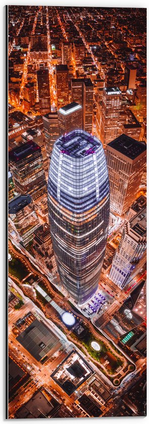 WallClassics - Dibond - De Salesforce Tower vanaf boven - 20x60 cm Foto op Aluminium (Met Ophangsysteem)