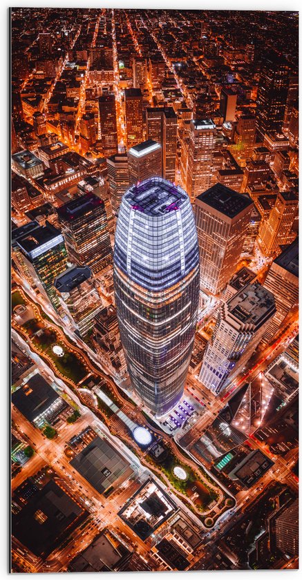 WallClassics - Dibond - De Salesforce Tower vanaf boven - 50x100 cm Foto op Aluminium (Wanddecoratie van metaal)
