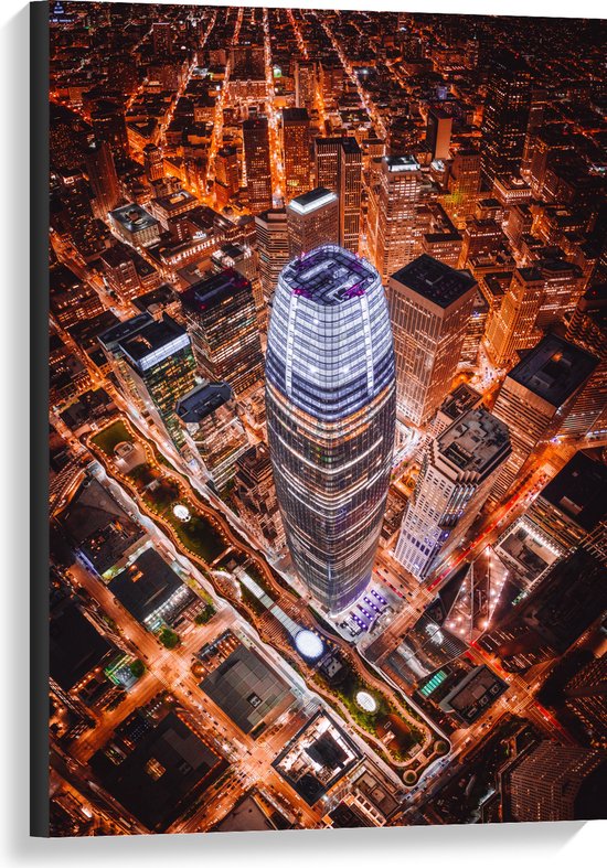 WallClassics - Canvas - De Salesforce Tower vanaf boven - 60x90 cm Foto op Canvas Schilderij (Wanddecoratie op Canvas)