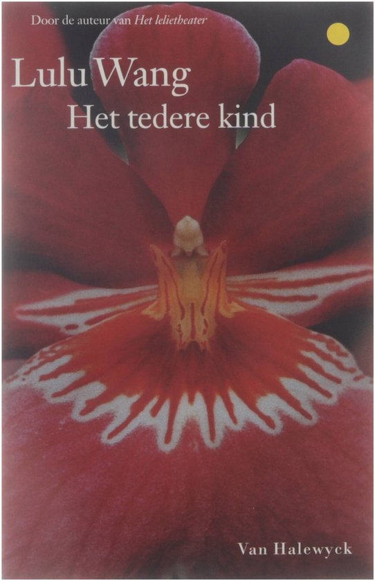 Boek "Het tedere kind" met een close-up van een rode orchidee met witte patronen.