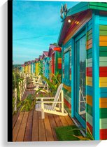 WallClassics - Canvas - Houten Gekleurde Huisjes - 40x60 cm Foto op Canvas Schilderij (Wanddecoratie op Canvas)