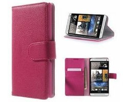 HTC One M7 Hoesje Met Pasjeshouder Bookcase Roze