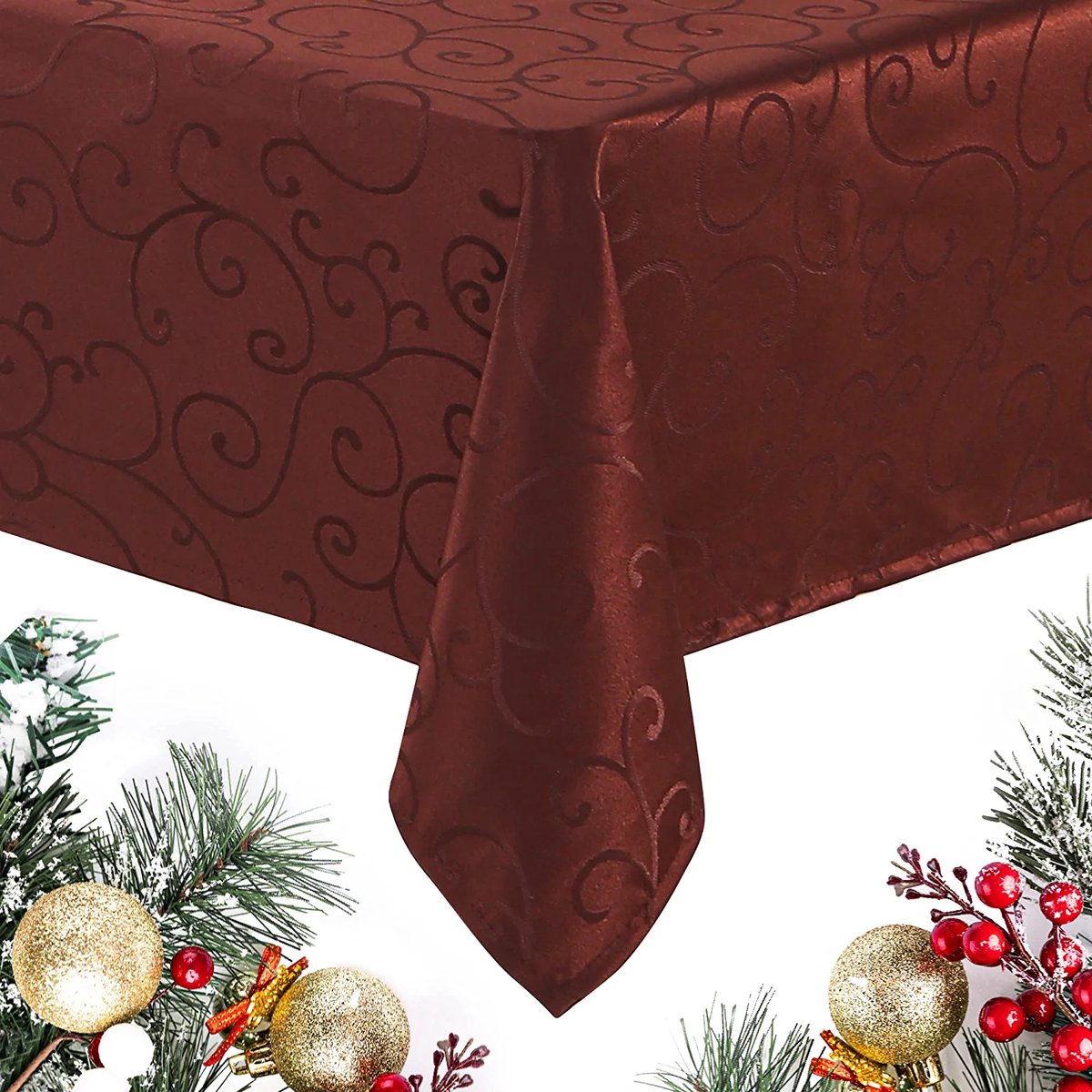 Lecwoll tafelkleed damast ornamenten tafelkleden jacquard waterafstotend wasbaar en strijkvrij vierkant 140x200 cm bruin