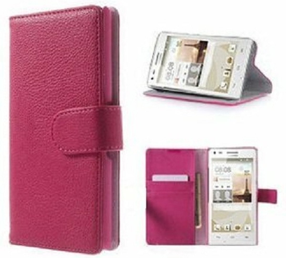 Huawei G6 Hoesje Met Pasjeshouder Bookcase Roze