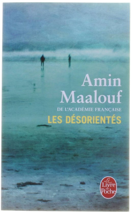 Couverture du livre Les Désorientés d'Amin Maalouf. Deux silhouettes sur une plage brumeuse avec une mer agitée.