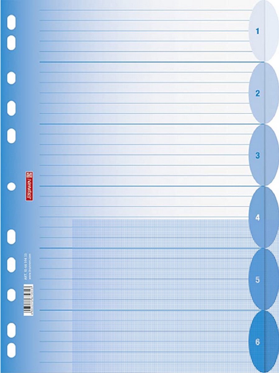 Brunnen - 6 Tabbladen A4 genummerd - 11-gaats perforatie - Halve cirkel Blauw