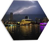 WallClassics - Plaque de Mousse PVC Hexagone - Foudre sur l'Esplanade du Théâtre - Singapour - 30x26,1 cm Photo sur Hexagone (Avec Système d'accrochage)