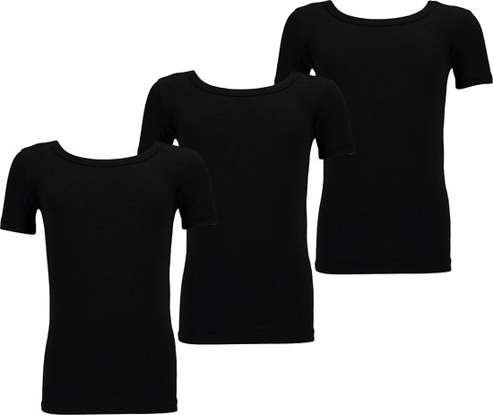 Bamboo - T-shirts - Set 3 stuks-Zwart- Ronde hals - Unisex - Maat 110/116