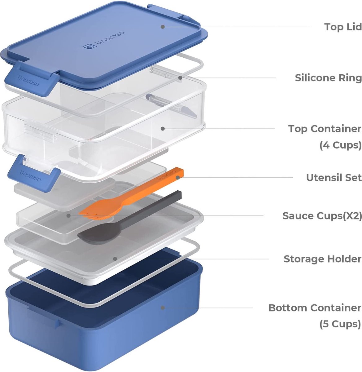 linoroso Stapelbare Bento Box voor volwassenen lunchbox | Voldoe aan alle behoeften voor containers - klassiek blauw