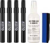 KOTO Whiteboard MarkerSet Zwart, MarkerSet Zwarte stiften, duurzaam materiaal, 4 whiteboard markers, 1 whiteboard gum, reinigingsspray