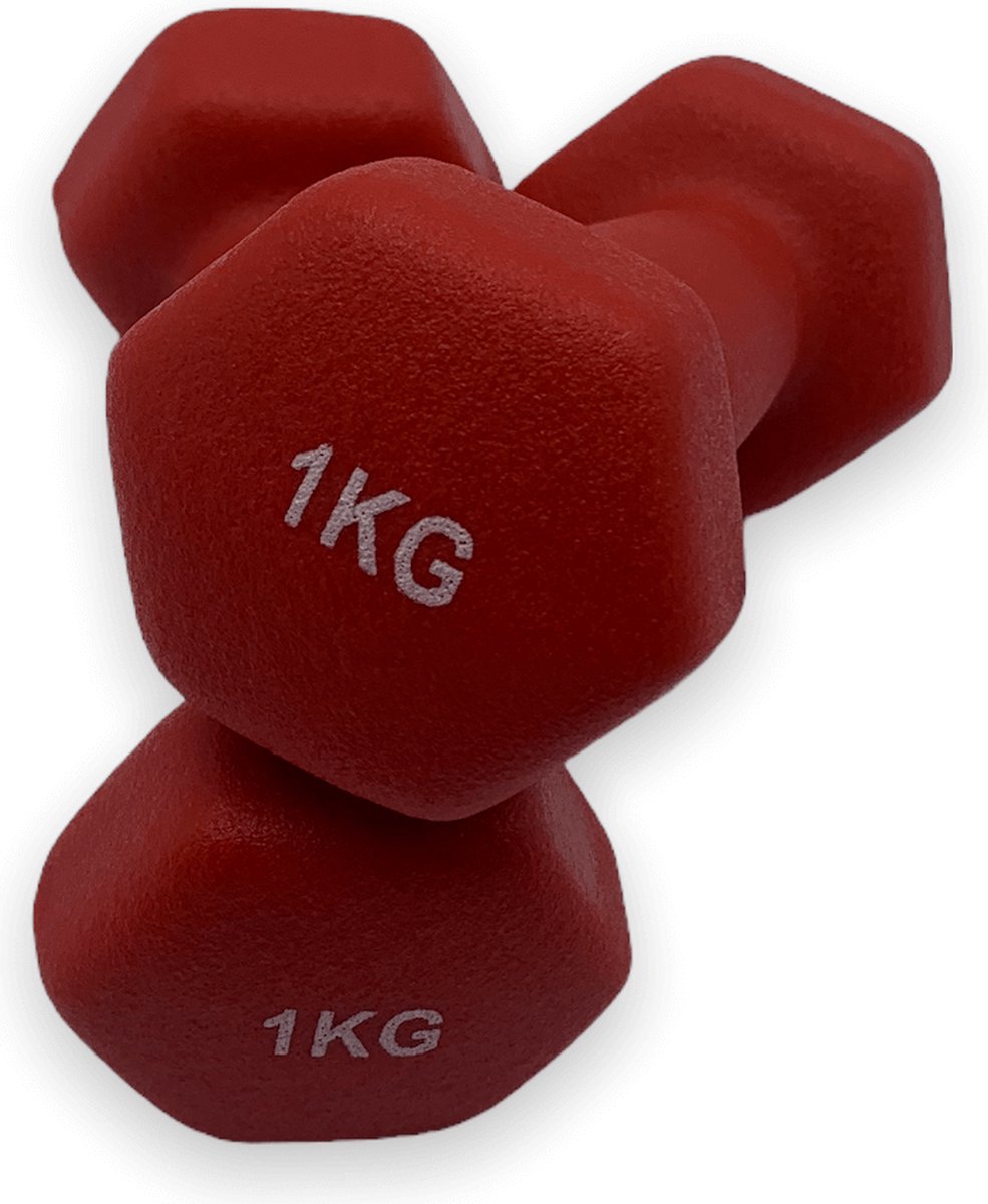 dumbell - Neopreen 1 kg - rood - dumbellset - 2 x 1 kg - fitness gewicht - gewichten set 1 kg - gewichtjes 1 kg - fitness gewichten 1 kg