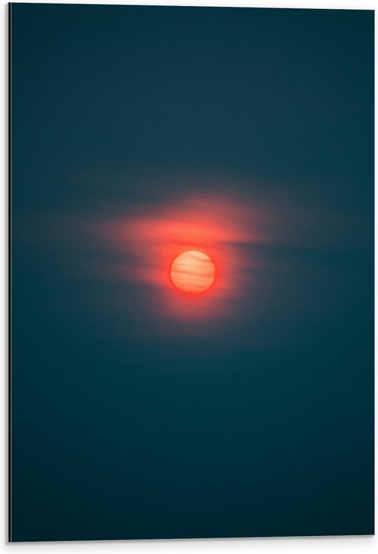 WallClassics - Dibond - Rode Maan achter Wolken - 40x60 cm Foto op Aluminium (Wanddecoratie van metaal)
