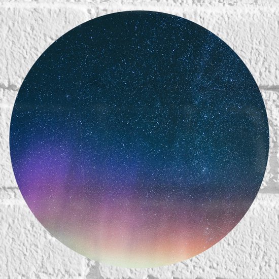 WallClassics - Muursticker Cirkel - Regenboog onder Sterren - 20x20 cm Foto op Muursticker