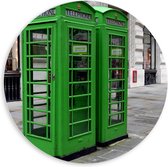 WallClassics - PVC Schuimplaat Muurcirkel - Groene Telefooncellen - 60x60 cm Foto op Muurcirkel (met ophangsysteem)