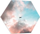 WallClassics - PVC Schuimplaat Hexagon - Vliegtuigje in Pastelluchr=t - 70x60.9 cm Foto op Hexagon (Met Ophangsysteem)