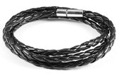 TVR-Wares® | Gevlochten Lederen Armband Zwart | Pinsluiting | 19cm
