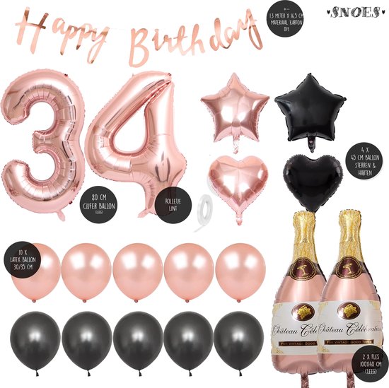 Décoration 30ème Anniversaire Or Rose Pour Femme - Ballons Numéro 30 Et Accessoires