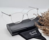 Bril op sterkte +3,0 - elegante unisex leesbril +3.0 transparant leesbril met brillenkoker en microvezeldoekje - FM 399 - Ronde lunettes - Aland optiek