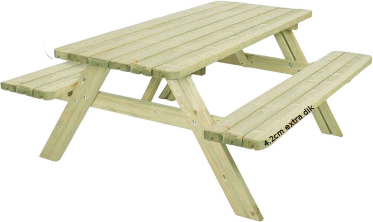Rockwood® Picknicktafel Massief Grenen Luxe Superieur 1.80m met 2 rugleuningen inclusief montage op locatie Naturel