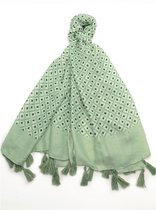 Lange dames sjaal Carmela fantasiemotief groen wit donkergroen zwart