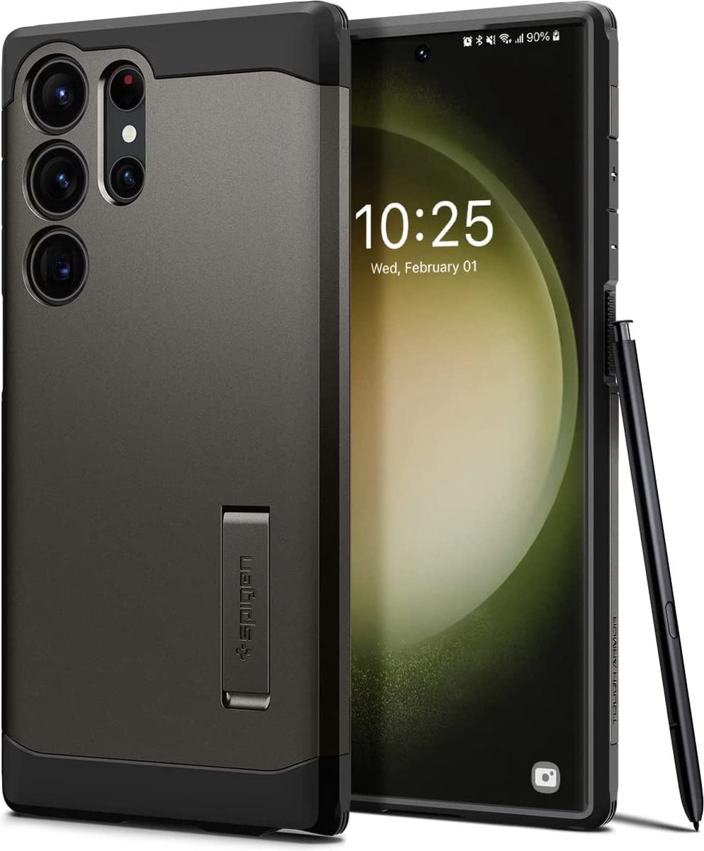 Geschikt voor Spigen Samsung Galaxy S23 Ultra 5G Tough Armor hoesje - Grijs