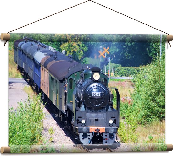 WallClassics - Textielposter - Trein tussen Struiken - 60x40 cm Foto op Textiel