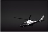 WallClassics - Poster Glanzend – Vliegende Helikopter in Zwart Wit - 75x50 cm Foto op Posterpapier met Glanzende Afwerking