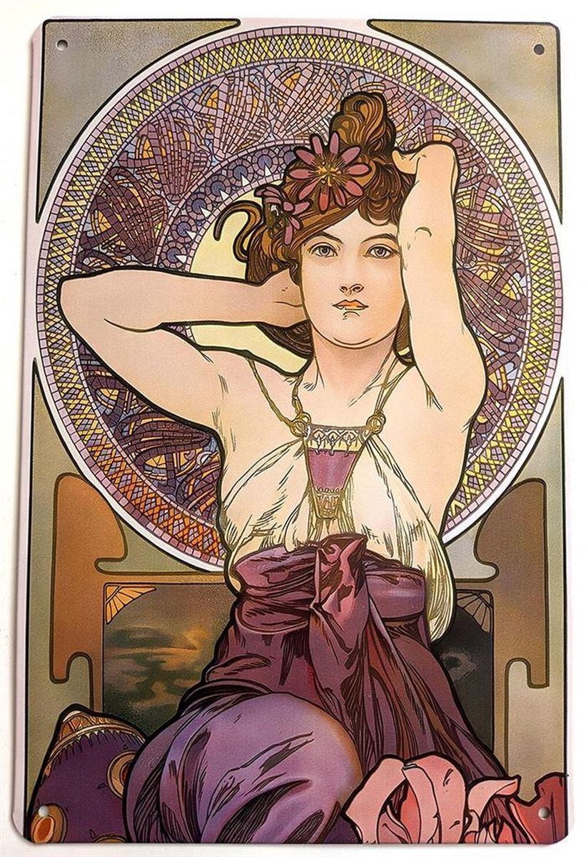 Alphonse Mucha - Kunst Metalen Wandbord - Art Nouveau Affiche