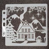 Kerst huisje Stencil, 13 x 13 cm, kaarten maken, scrapbooking, sjabloon, knutselen, herbruikbaar