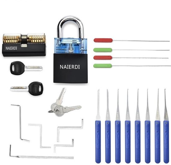 34 delige lockpick set voor beginners en gevorderden met 2x oefenslot een opberghoes