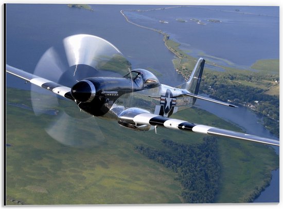 WallClassics - Dibond - Vliegende grijze Vliegtuig boven Land - 40x30 cm Foto op Aluminium (Met Ophangsysteem)